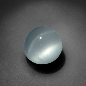 Cat's Eye Aquamarine طبيعي بلون أخضر-أزرق، وزن ‎4.50‎ قيراط، شكل دائري، مقاس ‎9.27‎ مم