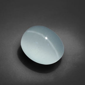 Cat's Eye Aquamarine طبيعي بلون أخضر-أزرق، وزن ‎6.69‎ قيراط، شكل بيضاوى، مقاس ‎11.8x9.7‎ مم
