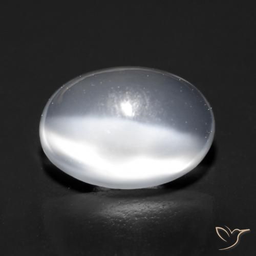 Cat's Eye Moonstone طبيعي بلون أبيض شفاف، وزن ‎0.97‎ قيراط، شكل بيضاوى، مقاس ‎7x5‎ مم