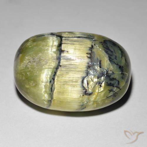 21.84ct طبيعي أخضر متوسط أوبال عين القط, بيضوي, غير شفاف