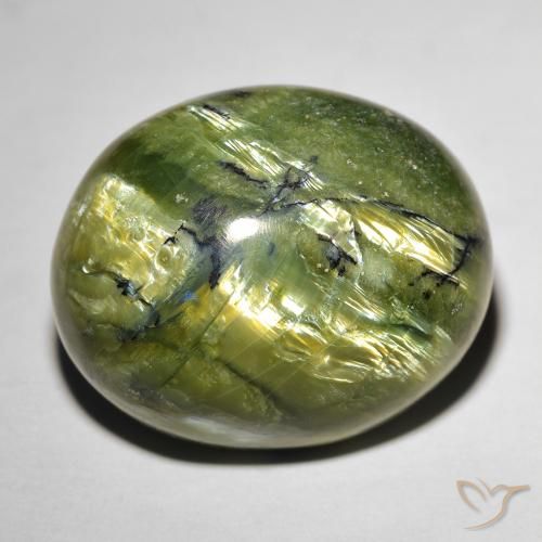Cat's Eye Opal طبيعي بلون أخضر ترابى، وزن ‎20.74‎ قيراط، شكل بيضاوى، مقاس ‎20.6x16.8‎ مم
