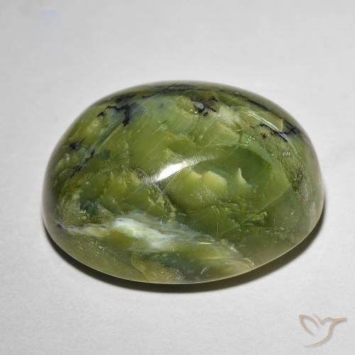 Cat's Eye Opal طبيعي بلون أخضر ترابى، وزن ‎20.74‎ قيراط، شكل بيضاوى، مقاس ‎20.6x16.8‎ مم