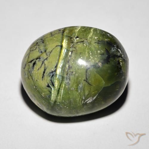 11.27ct طبيعي أخضر ترابى أوبال عين القط, بيضوي, غير شفاف
