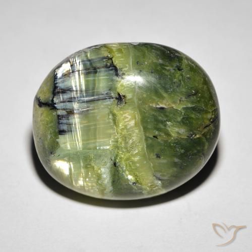 18.85ct طبيعي أخضر مصفر أوبال عين القط, بيضوي, غير شفاف