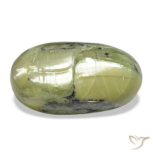 Cat's Eye Opal طبيعي بلون أخضر مصفر، وزن ‎9.66‎ قيراط، شكل بيضاوى، مقاس ‎18.1x9.8‎ مم