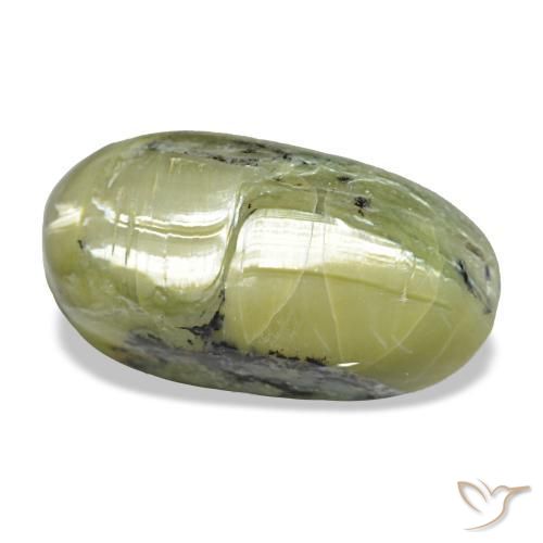 Cat's Eye Opal طبيعي بلون أخضر مصفر، وزن ‎9.66‎ قيراط، شكل بيضاوى، مقاس ‎18.1x9.8‎ مم