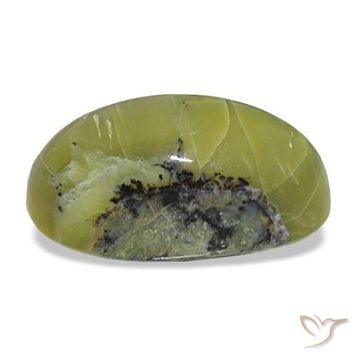 Cat's Eye Opal طبيعي بلون أخضر مصفر، وزن ‎9.66‎ قيراط، شكل بيضاوى، مقاس ‎18.1x9.8‎ مم