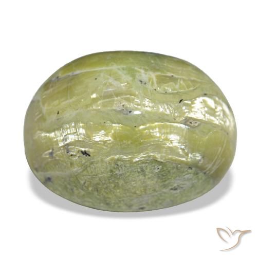 Cat's Eye Opal طبيعي بلون أخضر دافئ، وزن ‎11.22‎ قيراط، شكل بيضاوى، مقاس ‎16.1x12‎ مم
