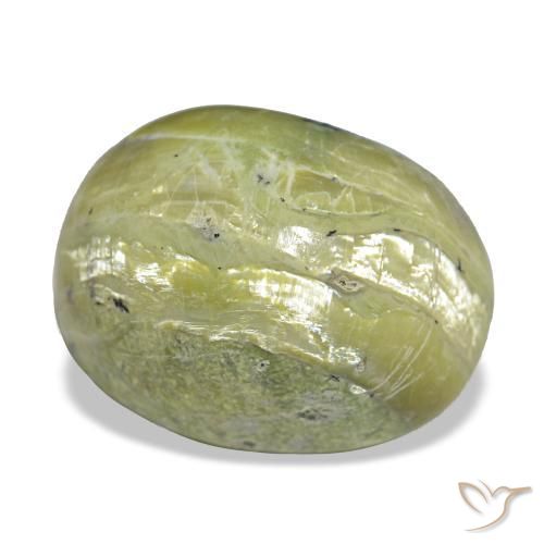 Cat's Eye Opal طبيعي بلون أخضر دافئ، وزن ‎11.22‎ قيراط، شكل بيضاوى، مقاس ‎16.1x12‎ مم
