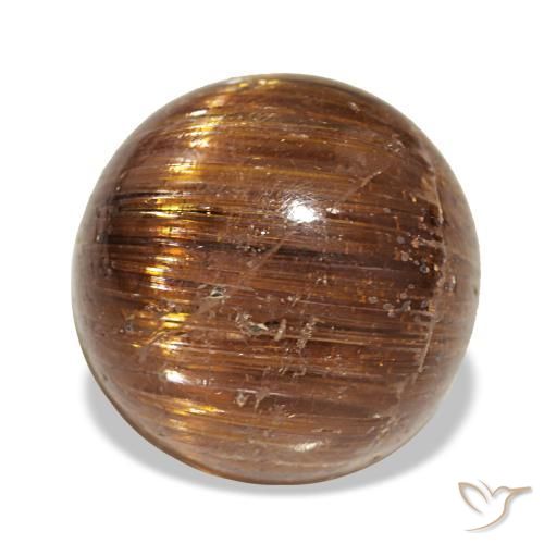 Cat's Eye Rutile Quartz طبيعي بلون برتقالي محمر عميق، وزن ‎5.21‎ قيراط، شكل دائري، مقاس ‎10.10‎ مم