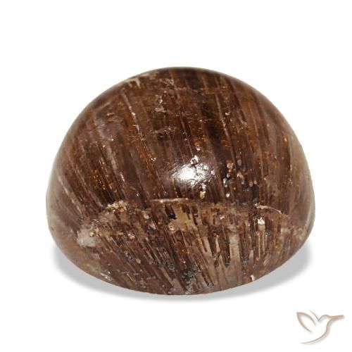 Cat's Eye Rutile Quartz طبيعي بلون برتقالي محمر عميق، وزن ‎5.21‎ قيراط، شكل دائري، مقاس ‎10.10‎ مم