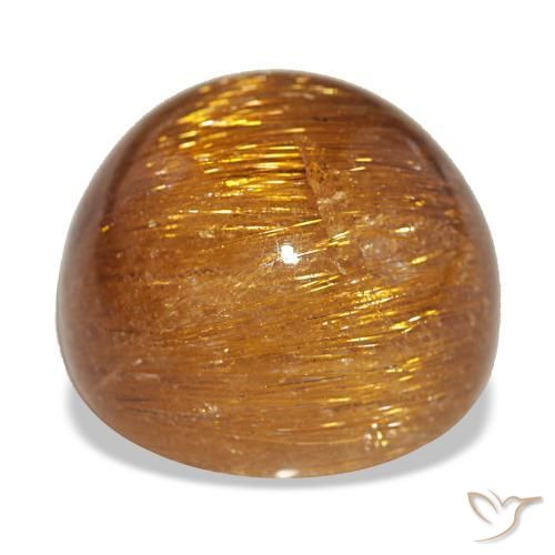Cat's Eye Rutile Quartz طبيعي بلون برتقالي بني، وزن ‎17.93‎ قيراط، شكل دائري، مقاس ‎15.14‎ مم