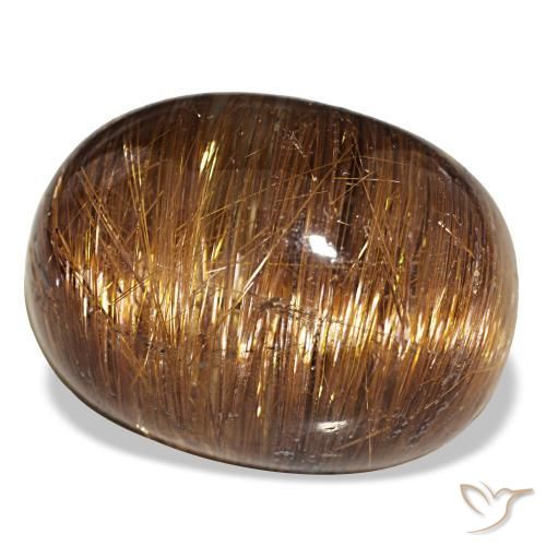 Cat's Eye Rutile Quartz طبيعي بلون برتقالي محمر عميق، وزن ‎44.01‎ قيراط، شكل بيضاوى، مقاس ‎24.1x18.2‎ مم