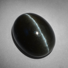 Cat's Eye Scapolite طبيعي بلون أسود، وزن ‎18.17‎ قيراط، شكل بيضاوى، مقاس ‎18.3x14‎ مم