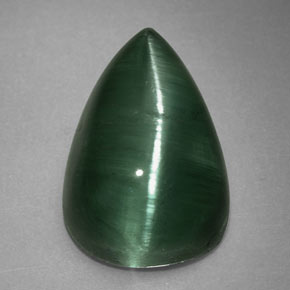 Cat's Eye Tourmaline طبيعي بلون أخضر عميق، وزن ‎2.46‎ قيراط، شكل شفاف، مقاس ‎10x6.5‎ مم