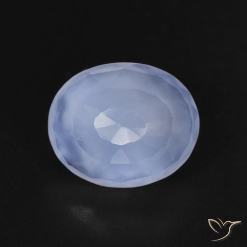 3.18ct طبيعي أزرق أرجوانى عقيق أبيض أو كالسيدونى, بيضوي, شفاف