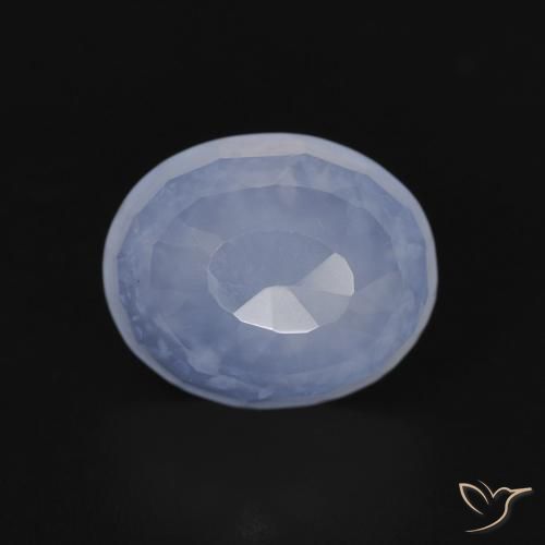 3.91ct طبيعي أزرق أرجوانى عقيق أبيض أو كالسيدونى, بيضوي, شفاف