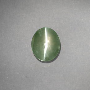 Chrysoberyl Cat's Eye طبيعي بلون أخضر، وزن ‎1.03‎ قيراط، شكل شفاف، مقاس ‎6.4x5.3‎ مم