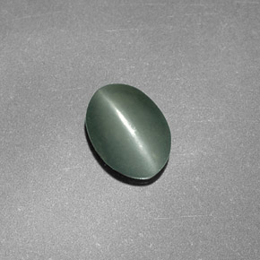 Chrysoberyl Cat's Eye طبيعي بلون أخضر، وزن ‎0.76‎ قيراط، شكل بيضاوى، مقاس ‎6.9x5‎ مم