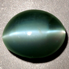 Chrysoberyl Cat's Eye طبيعي بلون أخضر، وزن ‎2.48‎ قيراط، شكل بيضاوى، مقاس ‎8.5x7.1‎ مم