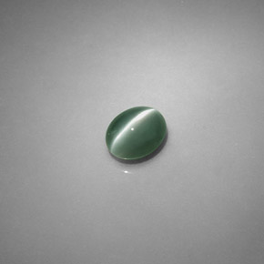Chrysoberyl Cat's Eye طبيعي بلون أخضر، وزن ‎0.75‎ قيراط، شكل بيضاوى، مقاس ‎5.5x4.4‎ مم