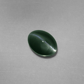Chrysoberyl Cat's Eye طبيعي بلون أخضر، وزن ‎0.77‎ قيراط، شكل بيضاوى، مقاس ‎5.9x4.5‎ مم