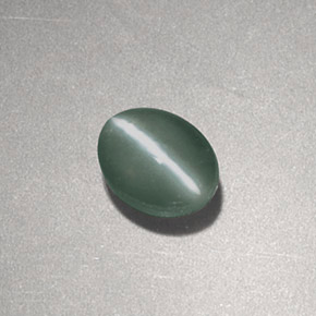 Chrysoberyl Cat's Eye طبيعي بلون أخضر، وزن ‎0.83‎ قيراط، شكل بيضاوى، مقاس ‎5.5x4.3‎ مم