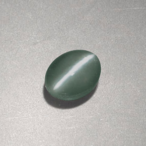 Chrysoberyl Cat's Eye طبيعي بلون أخضر، وزن ‎0.83‎ قيراط، شكل بيضاوى، مقاس ‎5.5x4.3‎ مم
