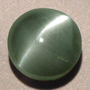 Chrysoberyl Cat's Eye طبيعي بلون أخضر، وزن ‎0.85‎ قيراط، شكل دائري، مقاس ‎4.91‎ مم