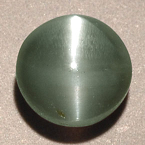 Chrysoberyl Cat's Eye طبيعي بلون أخضر، وزن ‎0.85‎ قيراط، شكل دائري، مقاس ‎4.91‎ مم