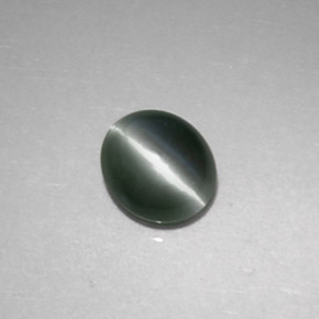 Chrysoberyl Cat's Eye طبيعي بلون أخضر، وزن ‎0.86‎ قيراط، شكل بيضاوى، مقاس ‎5.7x4.8‎ مم