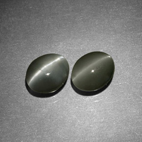 Chrysoberyl Cat's Eye طبيعي بلون أخضر، وزن ‎‎ قيراط، شكل بيضاوى، مقاس ‎6.1x5.1‎ مم