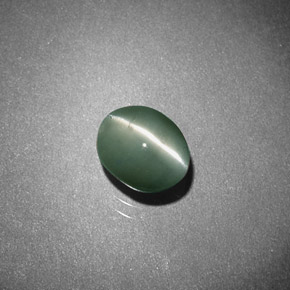 Chrysoberyl Cat's Eye طبيعي بلون أخضر، وزن ‎0.93‎ قيراط، شكل بيضاوى، مقاس ‎6x4.8‎ مم