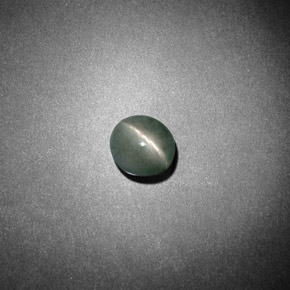 Chrysoberyl Cat's Eye طبيعي بلون أخضر، وزن ‎0.79‎ قيراط، شكل بيضاوى، مقاس ‎5.2x4.9‎ مم