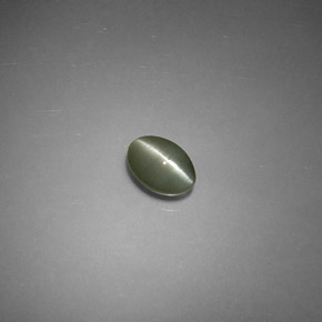 Chrysoberyl Cat's Eye طبيعي بلون أخضر، وزن ‎0.79‎ قيراط، شكل بيضاوى، مقاس ‎6.1x4.1‎ مم