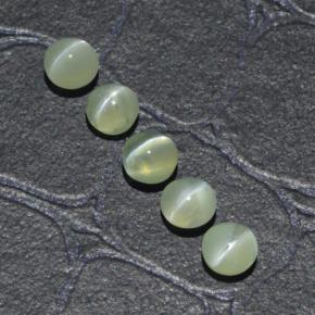 Chrysoberyl Cat's Eye طبيعي بلون أخضر ذهبي، وزن ‎2.23‎ قيراط، شكل دائري، مقاس ‎3.89‎ مم