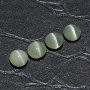 Chrysoberyl Cat's Eye طبيعي بلون أخضر ذهبي، وزن ‎1.65‎ قيراط، شكل دائري، مقاس ‎4.01‎ مم