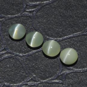 Chrysoberyl Cat's Eye طبيعي بلون أخضر ذهبي، وزن ‎1.65‎ قيراط، شكل دائري، مقاس ‎4.01‎ مم