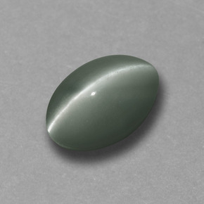 Chrysoberyl Cat's Eye طبيعي بلون أخضر، وزن ‎0.73‎ قيراط، شكل بيضاوى، مقاس ‎5.9x4‎ مم