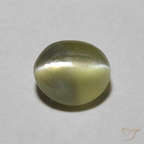 0.58ct طبيعي أخضر مصفر عين القط كريزوبيريل, بيضوي, نصف شفاف