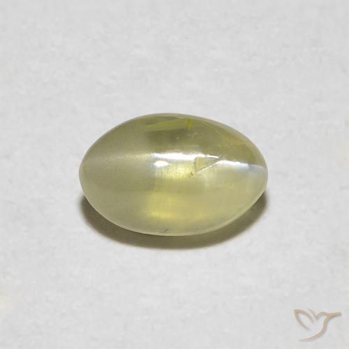 0.48ct طبيعي أصفر كريمى باهت عين القط كريزوبيريل, بيضوي, نصف شفاف