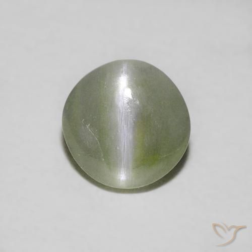 0.39ct طبيعي أخضر ترابى عين القط كريزوبيريل, دائري, نصف شفاف