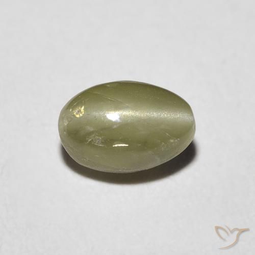 0.82ct طبيعي أخضر مصفر عين القط كريزوبيريل, بيضوي, نصف شفاف