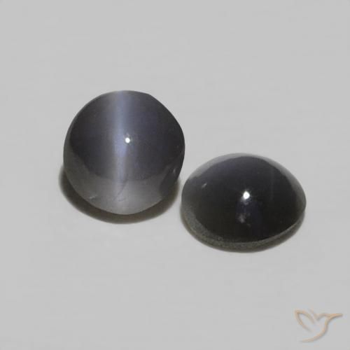 أحجار عين القط كريزوبيريل رمادي غامق طبيعية، دائري، غير شفاف، وزنها 0.48 قيراط