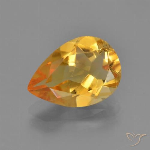 3.06ct طبيعي ذهبى-برتقالى فاتح-متوسط سيترين, شكل الكمثرى, VVS-VS