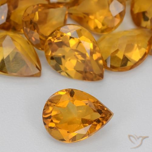 0.87ct طبيعي ذهبى-برتقالى غامق سيترين, شكل الكمثرى, قليلا جدا