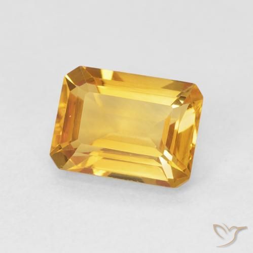 سيترين Medium Light Orange-Gold طبيعي، ثمانى / قصة زمرد، 1.59 قيراط، VVS
