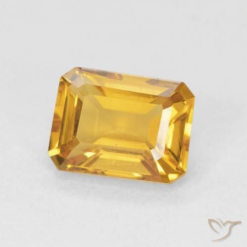 سيترين Medium Light Orange-Gold طبيعي، ثمانى / قصة زمرد، 1.58 قيراط، VVS