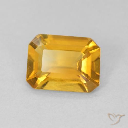 سيترين Medium Light Orange-Gold طبيعي، ثمانى / قصة زمرد، 1.13 قيراط، VVS-VS