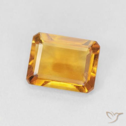 سيترين Medium Light Orange-Gold طبيعي، ثمانى / قصة زمرد، 1.23 قيراط، VVS-VS